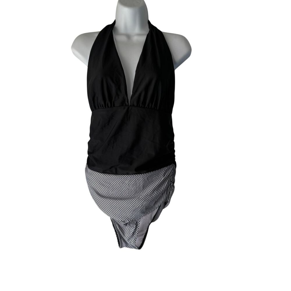Beachsissi Large Black Halter Open Back Coverage One Piece Bathing Swim Suit